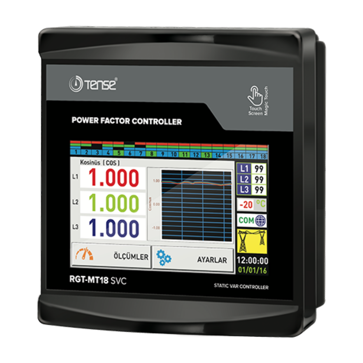 TENSE RGT-MT18 SVC Reaktif Güç Kontrol Rölesi 18 Kademe Dokunmatik Trifaze