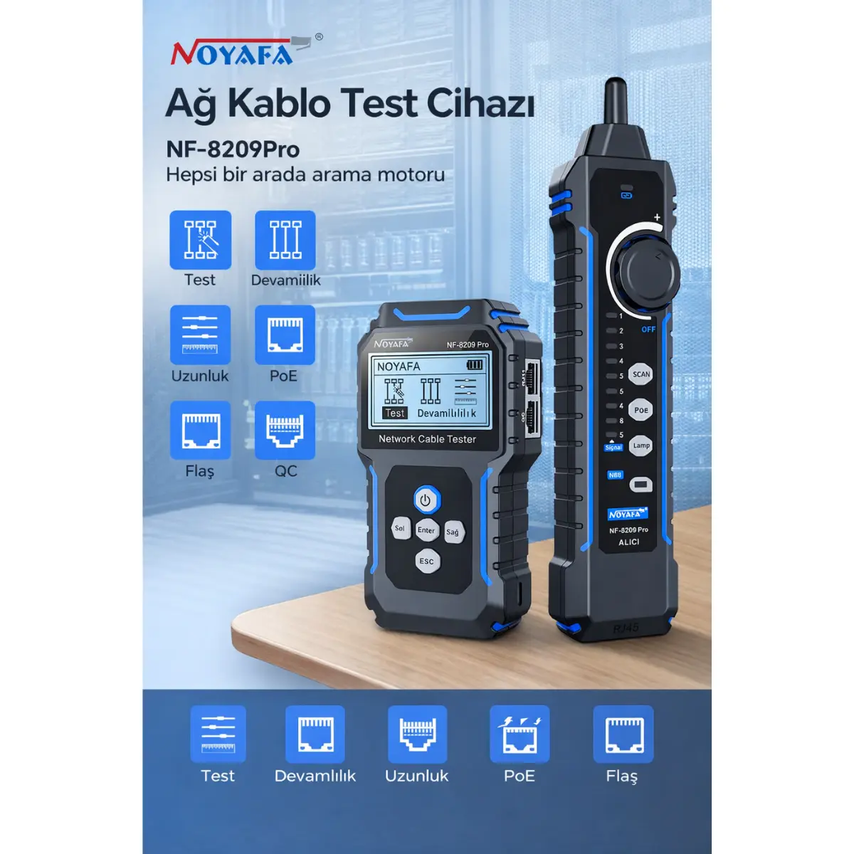 NOYAFA NF-8209Pro Ağ Test Cihazı Kablo Takip PoE Ping Tester