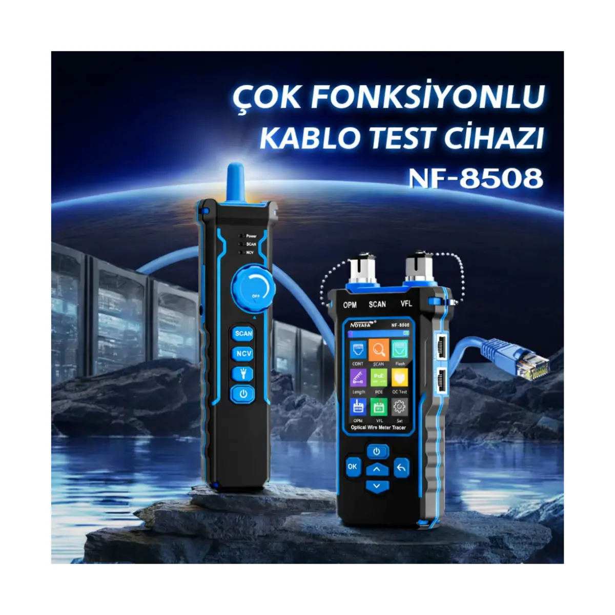 NOYAFA NF-8508 Ağ Test Cihazı Fiber Optik RJ45 PoE OPM VFL Tester