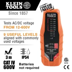 Klein Tools ET60 12-600V AC/DC Elektronik Voltaj Test Cihazı, Pilsiz