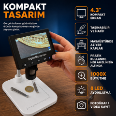 DM4 Mini Ekranlı 1000X Dijital Mikroskop | 4.3'' Gösterge