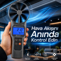 AZ 89191 Bluetoothlu 10CM Pervaneli Anemometre | Hava Hız, Debi, CO₂, Nem, Sıcaklık