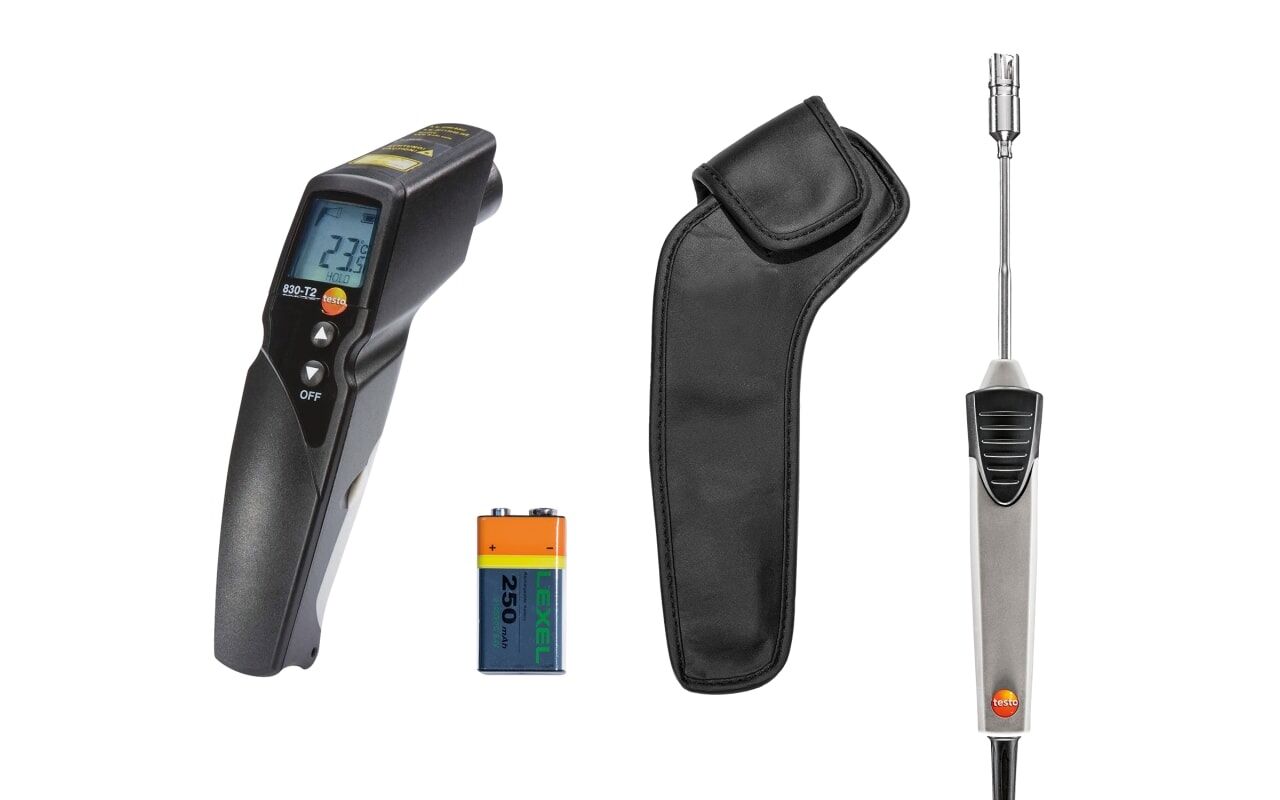 Testo 830‑T2 Seti – Alarm Özellikli Çift Laser Infrared Termometre (12:1 Optik Oran)