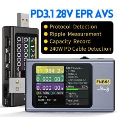 FNIRSI® FNB58 USB Hızlı Şarj Test Cihazı – Voltaj Akım Güç ve PD Protokol Ölçer