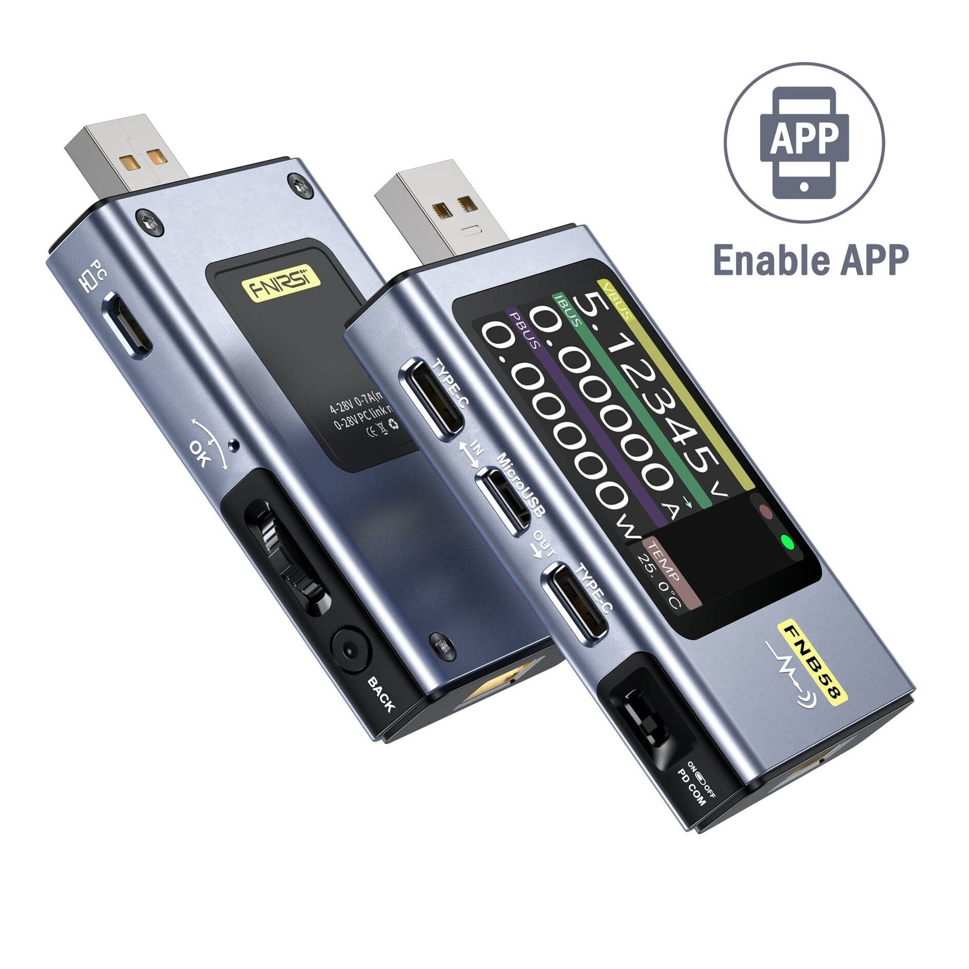 FNIRSI® FNB58 USB Hızlı Şarj Test Cihazı – Voltaj Akım Güç ve PD Protokol Ölçer