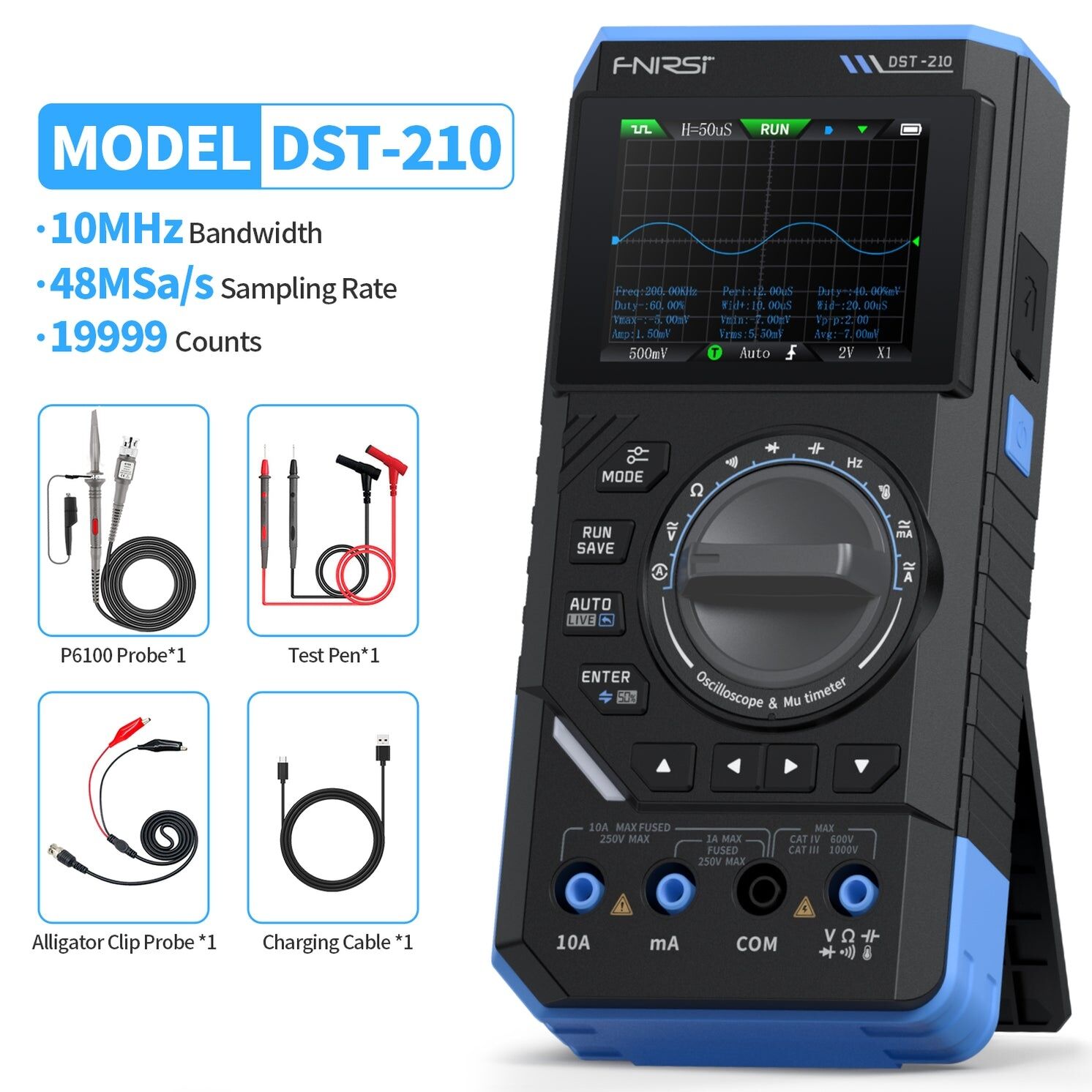 FNIRSI® DST-210 / DST-201 3’ü 1 Arada El Tipi Osiloskop + Multimetre + Sinyal Jeneratörü