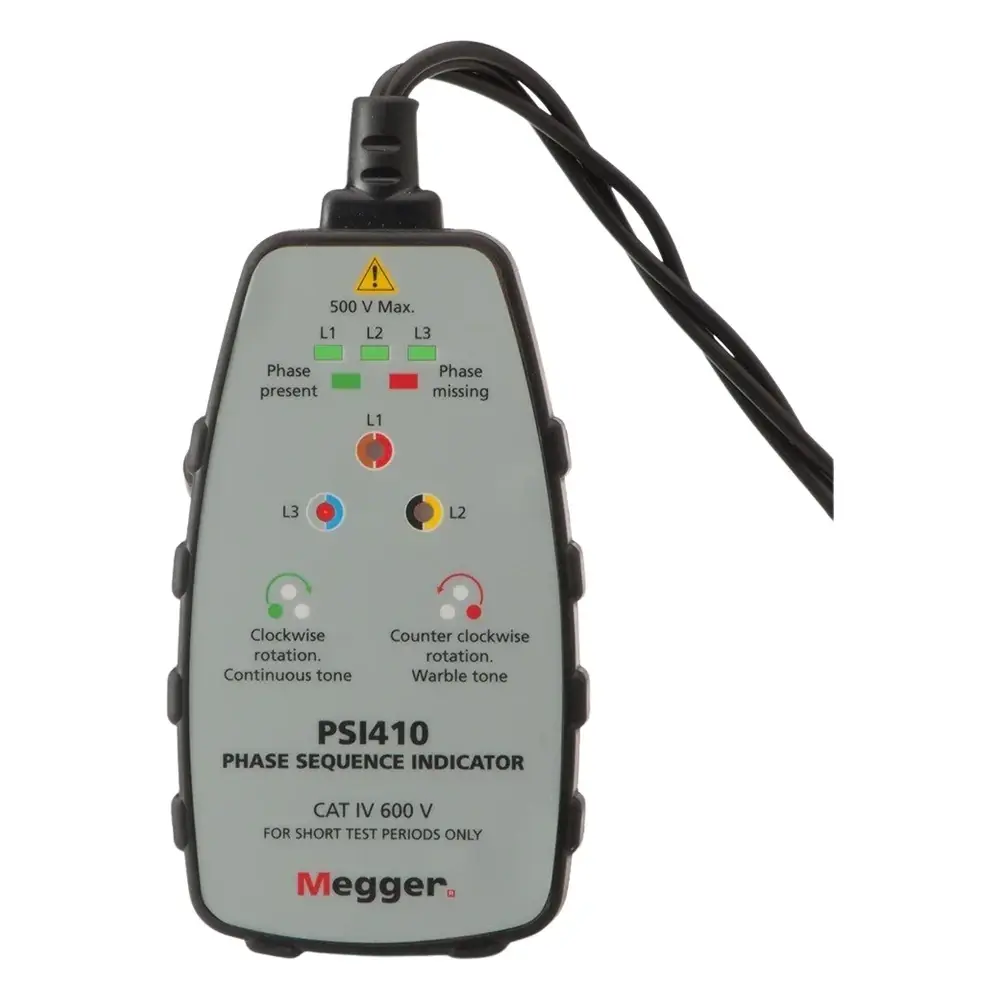 Megger PSI410 Faz Sırası Test Cihazı LED Göstergeli, CAT IV 600 V