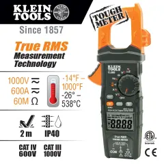 Klein Tools CL800 600A AC/DC TRMS Dijital Pens Ampermetre, LoZ ve Sıcaklık Ölçümlü