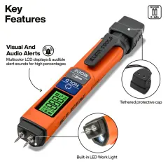 Klein Tools ET150 İğneli Nem Ölçer, Renk Kodlu Ekranlı ve Çalışma Lambalı