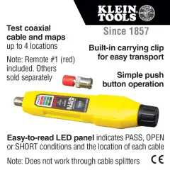 Klein Tools VDV512-100 Coax Explorer 2 Koaksiyel Kablo Test Cihazı, Kırmızı Uzak Birimli
