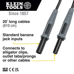 Klein Tools 69358 6,1 m Banana Fişli Test Kablosu Adaptörü, ET450 Uyumlu