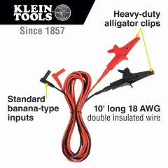 Klein Tools 69367 3 m Timsah Klipsli Test Kablosu, Ağır Hizmet, 90° Açılı