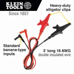 Klein Tools 69381 0,91 m Timsah Klipsli Test Kablosu, Ağır Hizmet, 90° Açılı