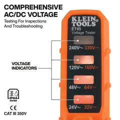 Klein Tools ET45 24-240V AC / 32-330V DC Voltaj Test Cihazı, Pilsiz