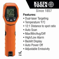 Klein Tools IR5 Çift Lazerli Kızılötesi Termometre, 12:1, -30 ila 400 °C